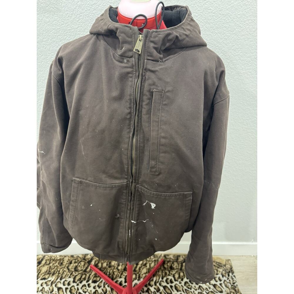 Carhartt Hooded Work Jacket Coat Brown Canvas Duck‎ Active Zip Up Utility